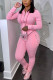Pink Fashion adult Ma'am Street Solid Two Piece Suits pencil Long Sleeve Two Pieces