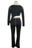 Black Sexy Europe and America Patchwork Solid asymmetrical Straight Long Sleeve Two Pieces