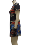 Multicolor Sexy Print Mesh O Neck Pencil Skirt Dresses