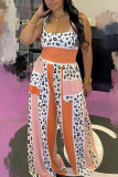 Leopard Print Street Print Patchwork Square Collar Straight Jumpsuits