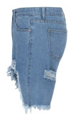 Blue Denim Button Fly Sleeveless High Asymmetrical Patchwork Solid Straight shorts Shorts