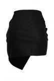 Royal blue PU Elastic Fly Sleeveless Mid Patchwork Asymmetrical Hip skirt shorts 