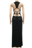 Black Milk. Fashion Sexy adult Ma'am Tank Sleeveless Square Step Skirt Floor-Length Solid backless Dresses