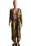 Gold Casual Printed Blending Two-piece Pants Set(Without T-shirt)