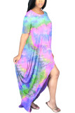 Orange Milk. Fashion adult Ma'am Street Cap Sleeve Short Sleeves O neck Princess Dress Floor-Length Print Tie and dye asymmetrical Dresses