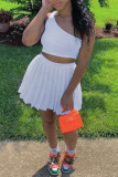Red Fashion Sexy Solid Backless One Shoulder Sleeveless Two Pieces