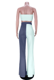 Multicolor Sexy Color Block Draw String Strapless Sleeveless Two Pieces