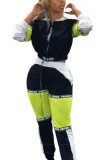 Red and black Fashion Active adult Ma'am Patchwork contrast color Two Piece Suits pencil Long Sleeve Two Pieces
