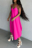 Orange Casual Solid Backless Spaghetti Strap Asymmetrical Dresses