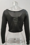 White Sexy Solid Bandage Hollowed Out Patchwork U Neck Tops