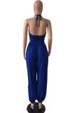Black Fashion Sexy Solid bandage Backless Slip Jumpsuits