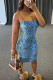 Blue Fashion Casual adult Ma'am Spaghetti Strap Sleeveless Slip Pencil Dress Knee-Length Print Leopard Dresses