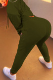 Army Green Fashion Casual Adult Letter Print Letter Hooded Collar Long Sleeve Regular Sleeve Regular Two Pieces