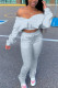 Grey venetian Fashion adult Ma'am OL Solid Two Piece Suits pencil Long Sleeve Two Pieces