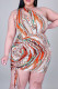 Orange Fashion Plus Size Print Hollowed Out Fold One Shoulder Sleeveless Dress