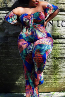 Multi-color Fashion Sexy adult One word collar Patchwork Print Bandage ruffle Stitching Plus Size