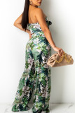Green Sexy Print Patchwork With Bow Strapless Sleeveless Two Pieces