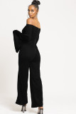 White Sexy Patchwork Solid Ruffled Long Sleeve one word collar Jumpsuits