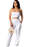 White Fashion Sexy Two Piece Suits Draped Solid Loose Sleeveless