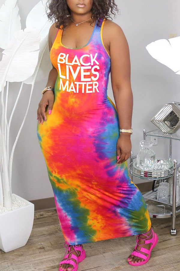 Red Fashion Sexy Slip Letter Patchwork Tie Dye Plus Size