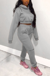 Grey Street Solid Hooded Collar Long Sleeve Two Pieces