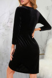 Red Sexy Solid Patchwork V Neck Dresses