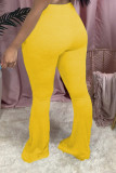 Pink Elastic Fly Mid Solid Boot Cut Pants Bottoms