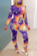 Multicolor Street Patchwork Tie-dye V Neck Long Sleeve Two Pieces