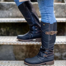Black Casual Bandage Round Leather Shoes