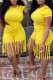Yellow Fashion Casual Solid Tassel O Neck Short Sleeve Two Pieces