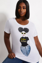 White Fashion Casual adult Ma'am O Neck Print Pattern Plus Size