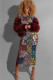 multicolor Sexy Cap Sleeve Long Sleeves O neck Step Skirt Mid-Calf Print