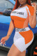 Orange Sexy Casual Letter Print Patchwork O Neck Short Sleeve Two Pieces