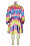 Purple Fashion Casual Plus Size Print Basic O Neck Long Sleeve Dresses