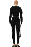 Red Casual Solid Patchwork Two Piece Suits pencil Long Sleeve