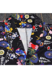 Black venetian Casual Patchwork Print Two Piece Suits Straight Long Sleeve Two-piece Pants Set