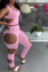Pink Sexy Hollowed Out U Neck Sleeveless Two Pieces
