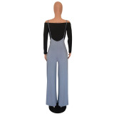 Black High Solid Loose Pants Two-piece suit