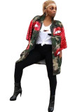 Green Turndown Collar Patchwork Sequin Lips Print The cowboy Patchwork Long Sleeve Denim jacket
