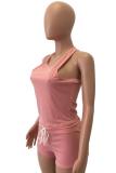 Light Blue knit Sexy Patchwork Two Piece Suits Solid Straight Sleeveless Two-Piece Short Set
