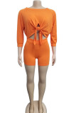 Pink Milk Silk Active Patchwork Solid asymmetrical Fluorescent pencil Half Sleeve Two Pieces
