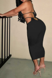 White Sexy Solid Hollowed Out Halter Pencil Skirt Dresses