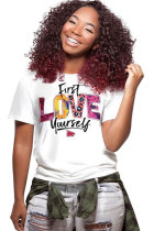 Multi-color O Neck Short Sleeve Letter Print Patchwork 