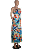 Multi-color Chemical fiber blend Sexy adult Fashion Off The Shoulder Sleeveless Slip Swagger Ankle-Length Patchw