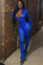 Blue street Solid zipper Milk. Long Sleeve O Neck Jumpsuits