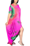 Orange Milk. Fashion adult Ma'am Street Cap Sleeve Short Sleeves O neck Princess Dress Floor-Length Print Tie and dye asymmetrical Dresses