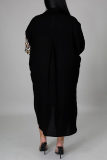 Orange Fashion Casual Plus Size Print Patchwork Turndown Collar Shirt Dress