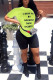 Fluorescent green Casual Letter Print Fluorescent Straight Short Sleeve Two Pieces
