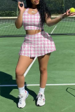 Purple Sexy Plaid Patchwork U Neck Sleeveless Two Pieces