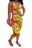 White Fashion Casual adult Patchwork Print Character Two Piece Suits pencil Sleeveless Two Pieces